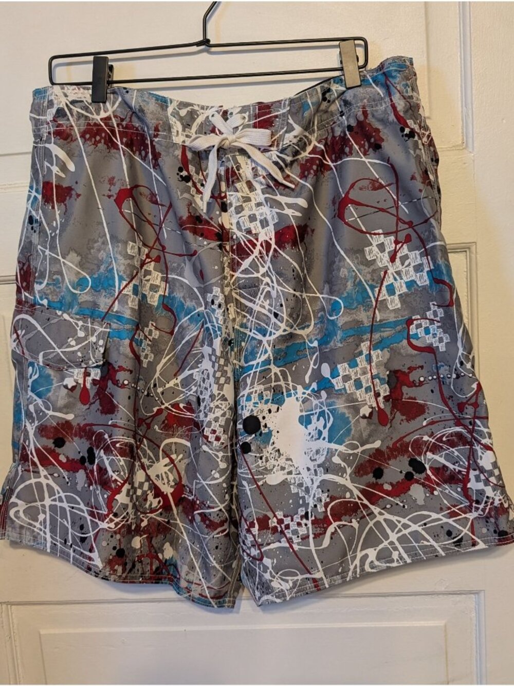 Men's Joe Boxer Board Shorts Size L Gray Splatter Design Swim Beach Surf